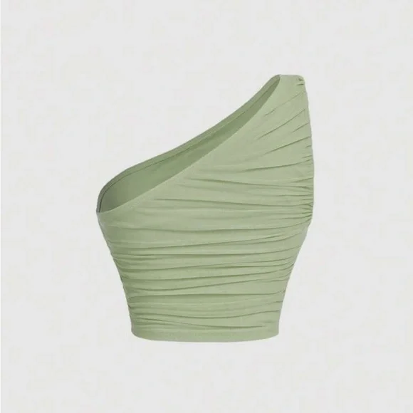 One-Shoulder Green Ruched Top - Picture 2 of 2